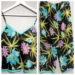 Valerie Stevens Women's Sz S Hawaiian Summer Floral Sheer PJs Pajamas 2 Pcs